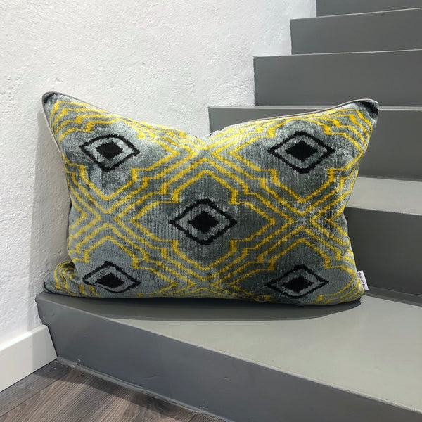 Velvet Ikat Pillow Yellow Vibes