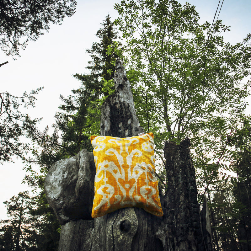 Velvet Ikat Pillow Solstice on tree