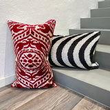 Velvet Ikat Pillow Holism with other pillow on stairs