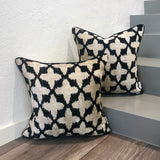 Velvet Ikat Cushions Black Flowers on stair