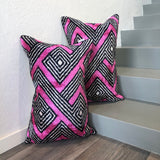  Velvet Ikat Pillows Pink Labyrinth on stairs