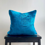 Velvet Ikat Cushion Blue | front view