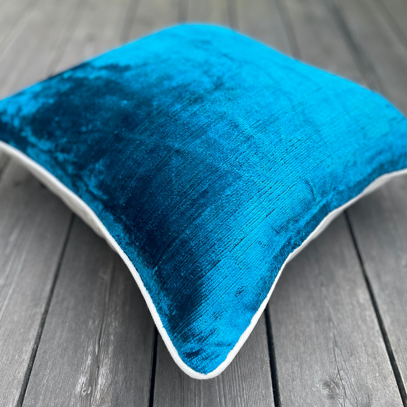Velvet Ikat Cushion Blue.