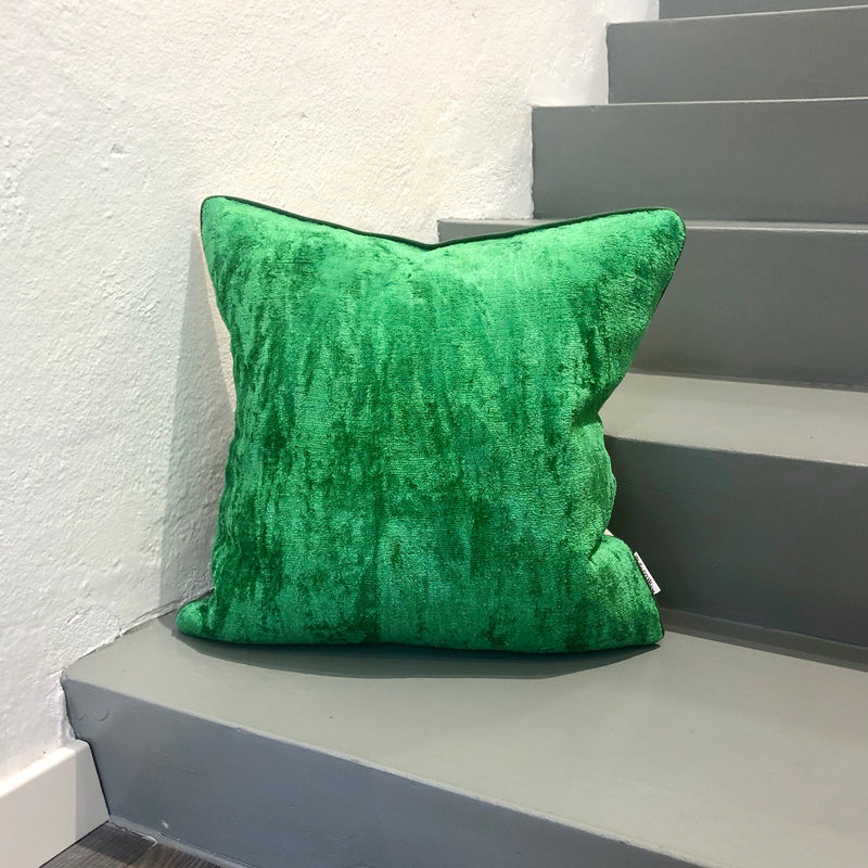 Velvet Ikat Cushion Green front view