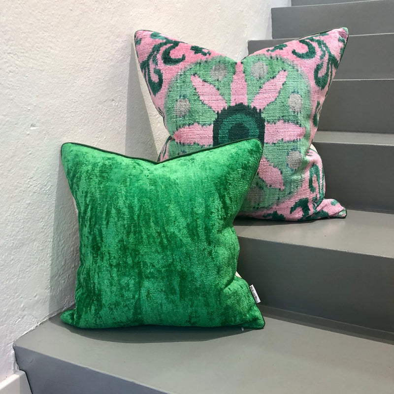 Velvet Ikat Cushion Green with Mila∞Miro other cushion variant