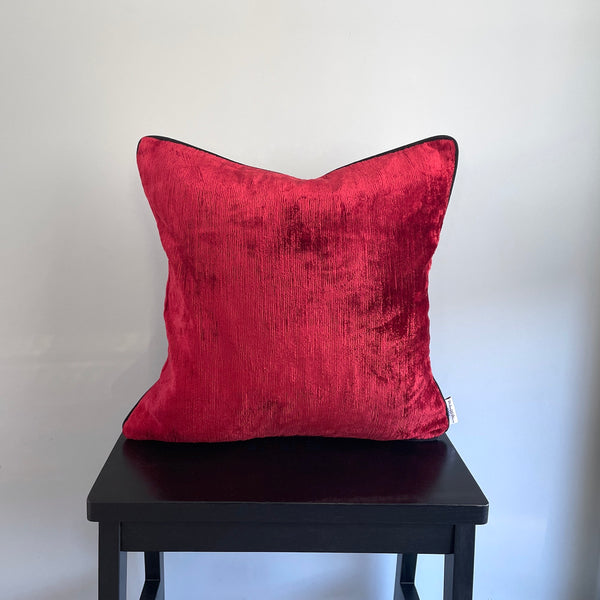 Velvet Ikat Cushion Deep Red front view