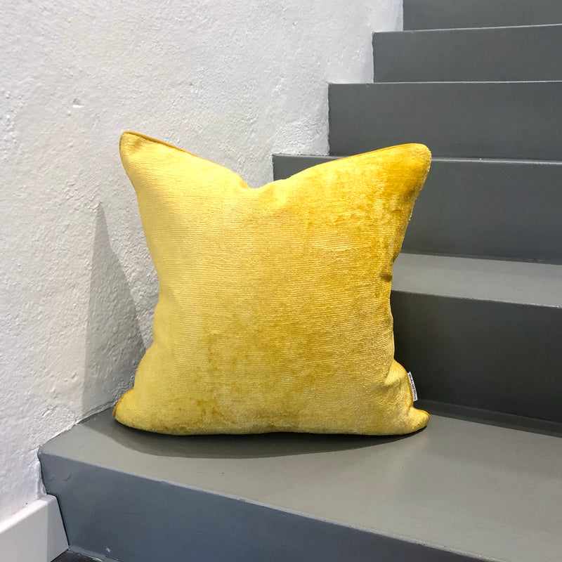 Velvet Ikat Cushion Yellow front view