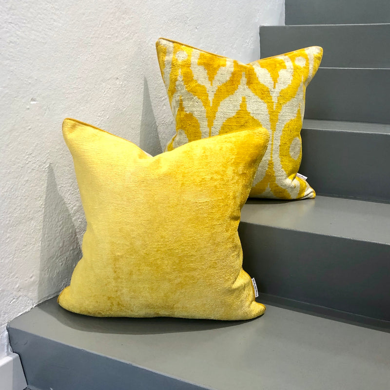 Velvet Ikat Cushion Yellow.