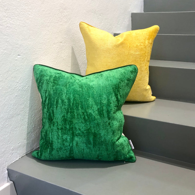 Velvet Ikat Cushion Green with Velvet Ikat Cushion yellow