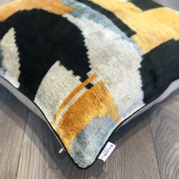 Velvet Ikat Cushion Abstract | close view