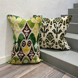 Ogee pattern Velvet Ikat Cushion Save Rainforest