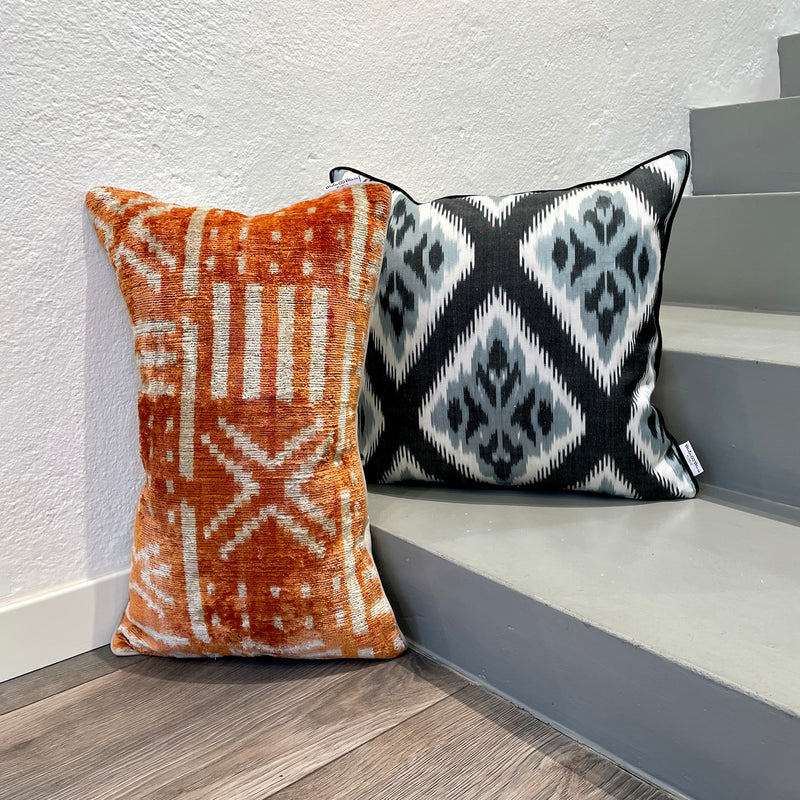 Velvet Ikat Pillow Life on Mars | with other variant cushion on stairs