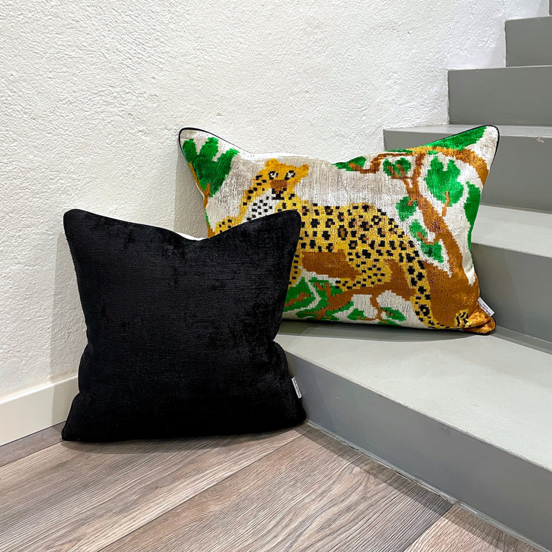 Velvet Ikat Pillow Jaguar |  with Velvet Ikat Cushion Black