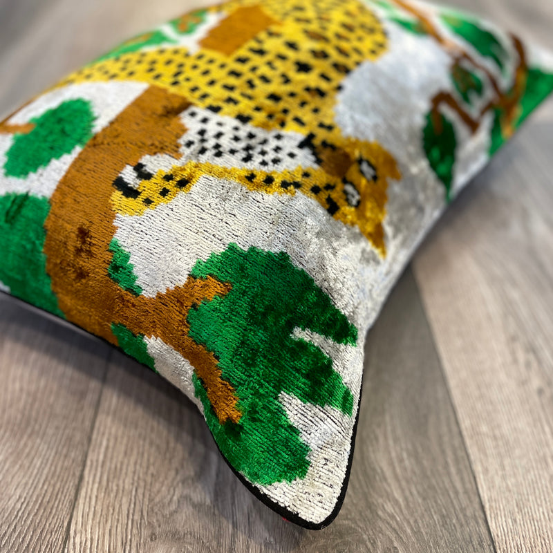 Velvet Ikat Pillow Jaguar | Different angle view