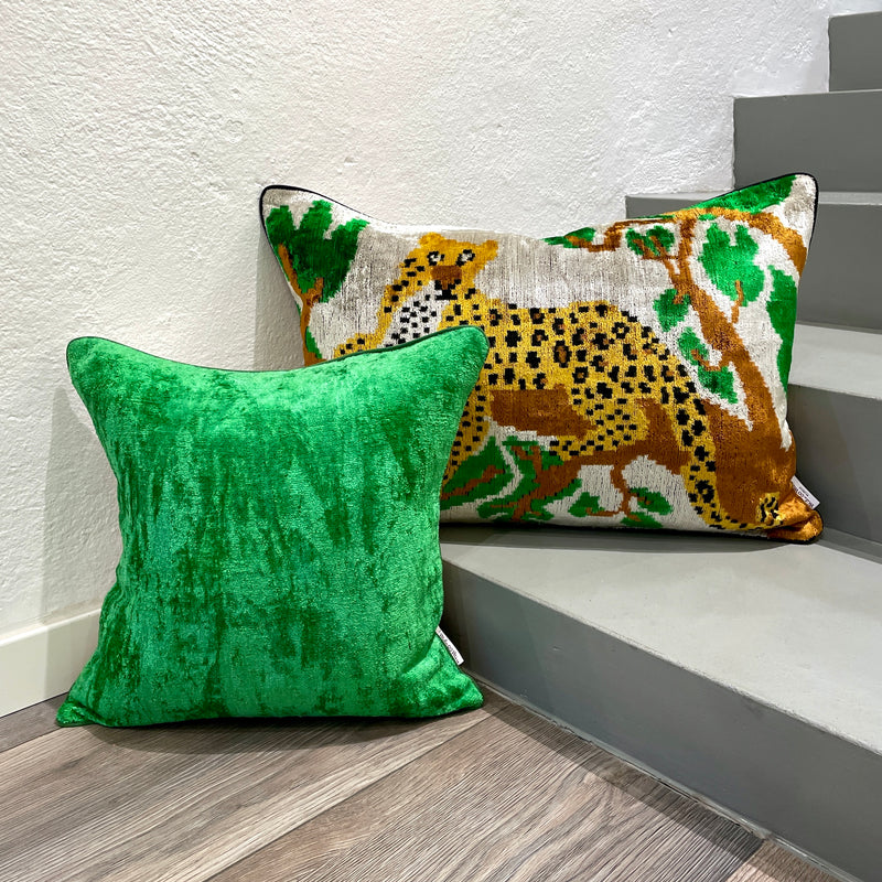 Velvet Ikat Pillow Jaguar | with Velvet Ikat Cushion  Green