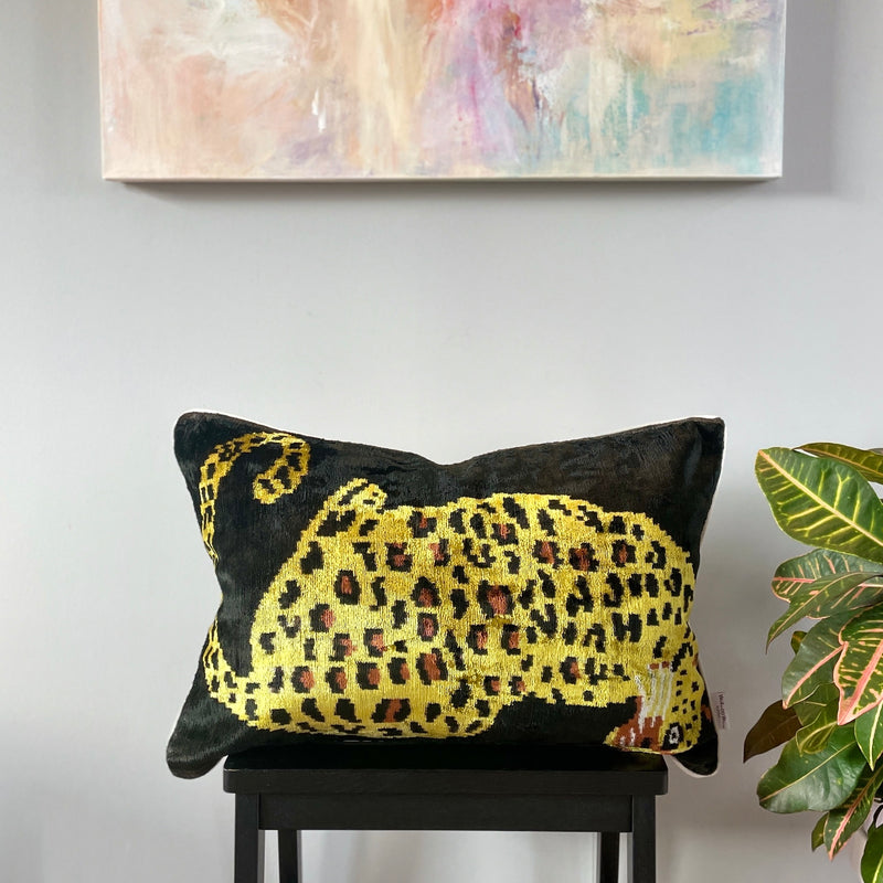  Velvet Ikat Pillow Jaguar Black|  Front angle view