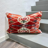 Velvet Ikat Pillow Coral | Front angle view