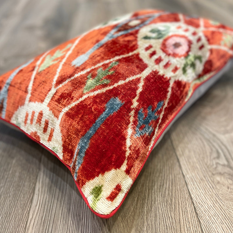 Velvet Ikat Pillow Coral | Different angle view