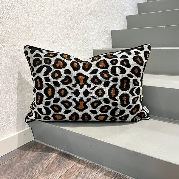  Velvet Ikat Pillow Leopard | Front angle view