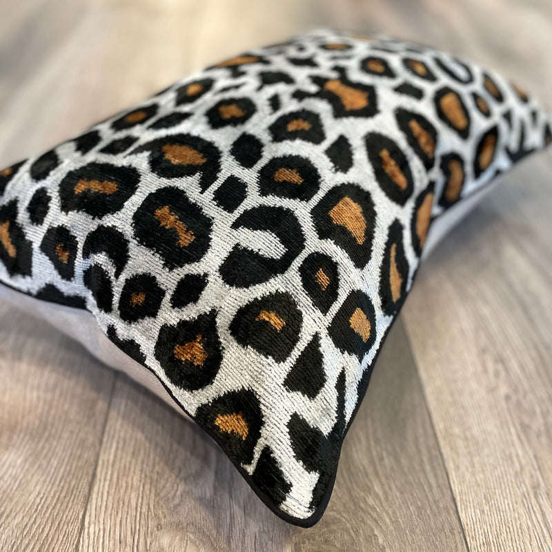  Velvet Ikat Pillow Leopard | Different angle view