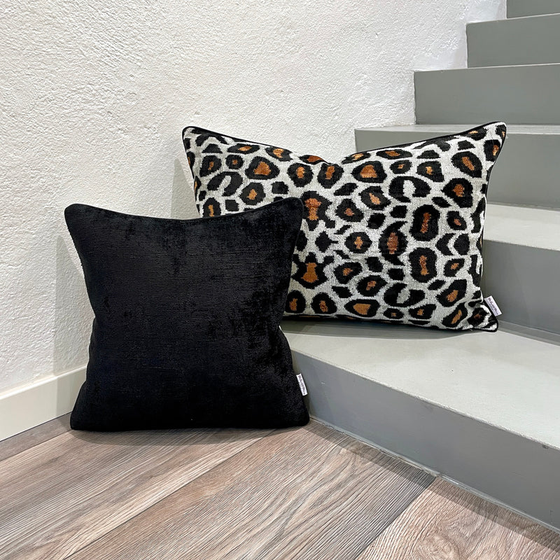  Velvet Ikat Pillow Leopard | with  Velvet Ikat Cushion Black