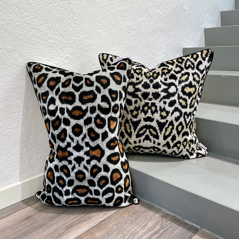 Velvet Ikat Cushion Snow Leopard | with Velvet Ikat Pillow Snow Leopard
