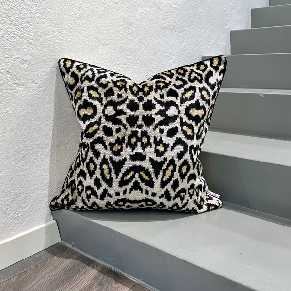 Velvet Ikat Cushion Snow Leopard | Front angle view