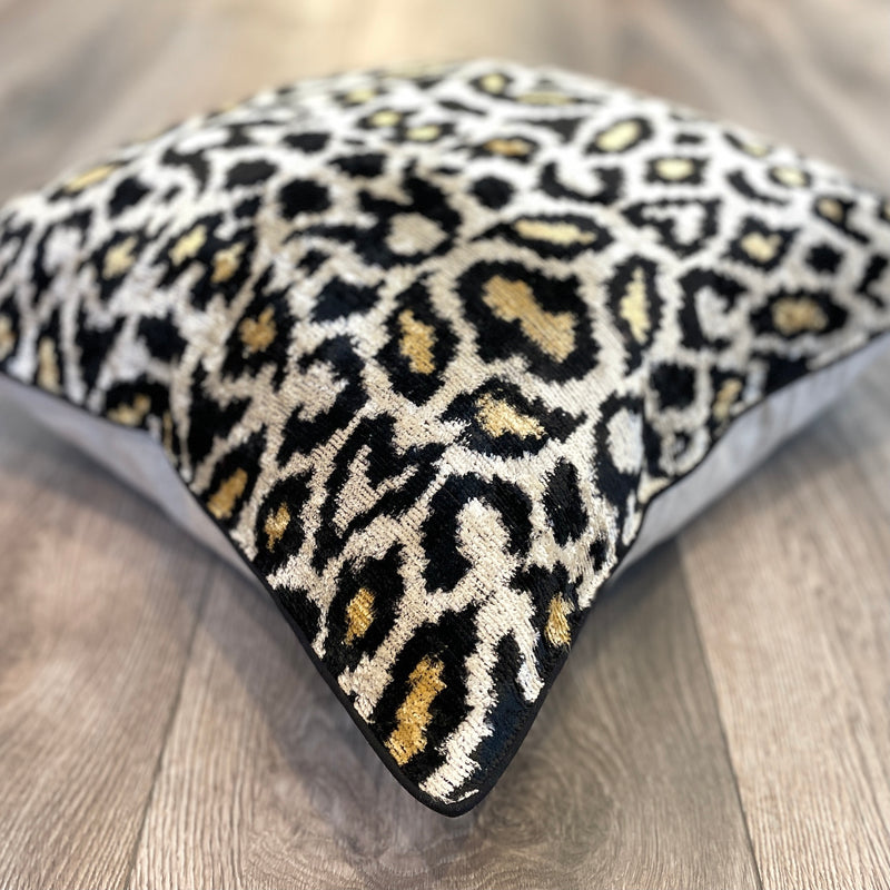 Velvet Ikat Cushion Snow Leopard | Different angle view
