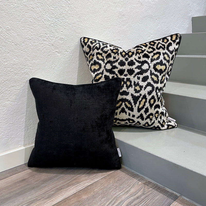 Velvet Ikat Cushion Snow Leopard | with Velvet Ikat Cushion Black