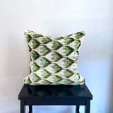 Velvet Ikat Cushion Green Energy |  Front angle view