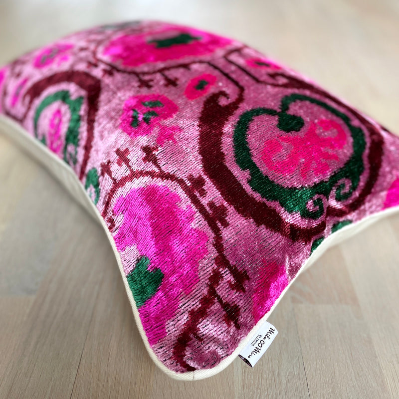 Velvet Ikat Pillow Flamingo | Close angle view