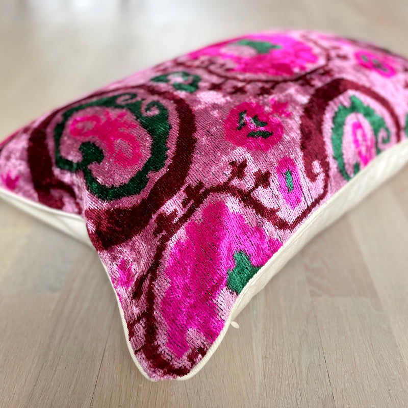 Velvet Ikat Pillow Flamingo | Different angle view