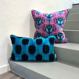 Velvet Ikat Pillow Dots Turquoise with Cushion