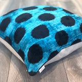 Velvet Ikat Cushion Dots Turquoise front