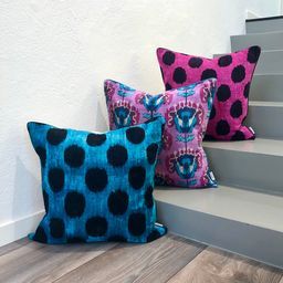 Velvet Ikat Cushion Dots Turquoise with other variants