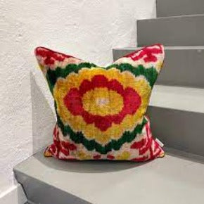 Velvet Ikat Cushion Maya Flower front