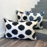 Black and Blue Dots Silk Ikat Pillow 