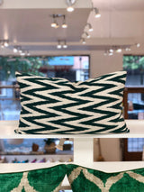 Luxurious Zigzag Green  Silk Ikat Pillow 