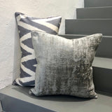 Silk and Velvet Ikat Zigzag Grey Pillow 