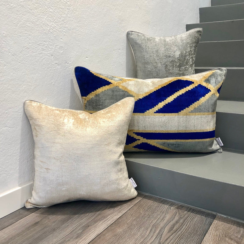 Velvet Ikat Pillow Silver with other cushion 
