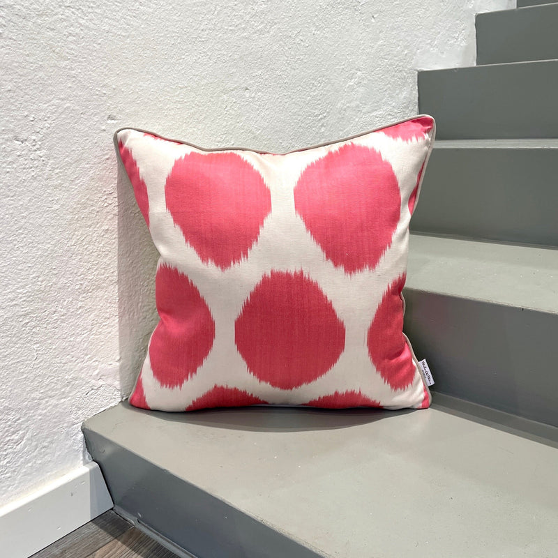 Pink Silk Ikat Cushion in Dotted Pattern