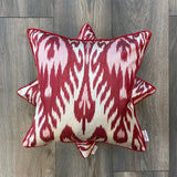 Silk Ikat Cushion Heart Red  with Handloomed Fabric