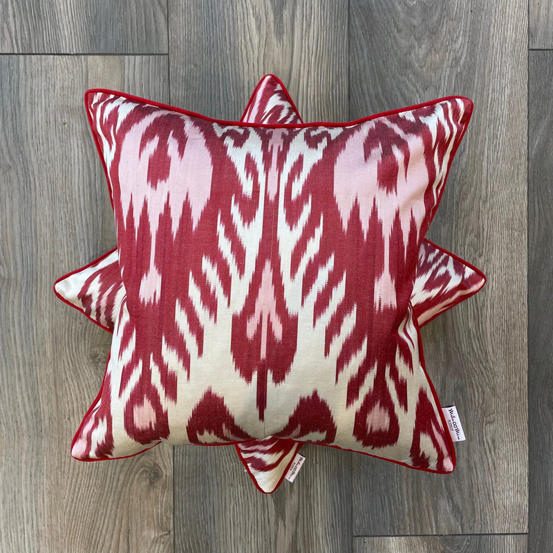 Silk Ikat Cushion Heart Red  with Handloomed Fabric