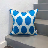Silk Ikat Cushion in Blue Dotted Pattern 