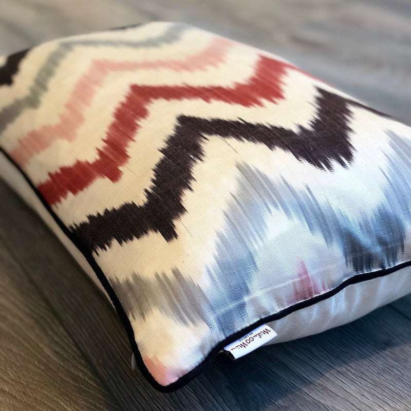 Multi Zigzag Color Silk Ikat Pillow with piping