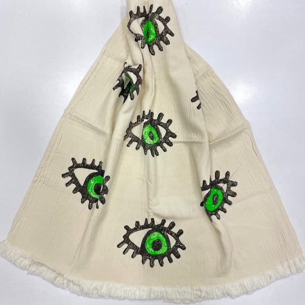 Muslin Towel Evil Eye Green | Front angle view