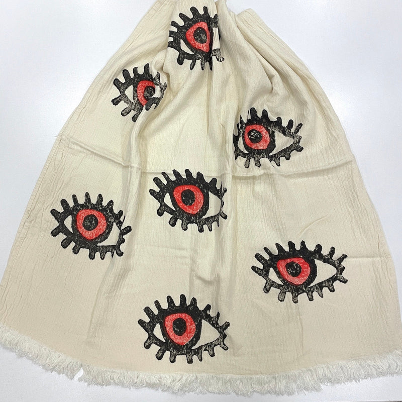 Muslin Towel Evil Eye Red Front angle view