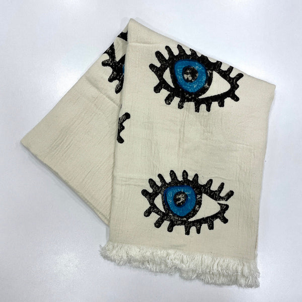 Muslin Towel Evil Eye Turquoise | Front angle view