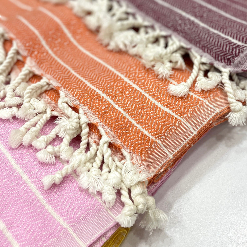Turkish Towels Bamboo - Burgundy | Pink | Orange Close angle view