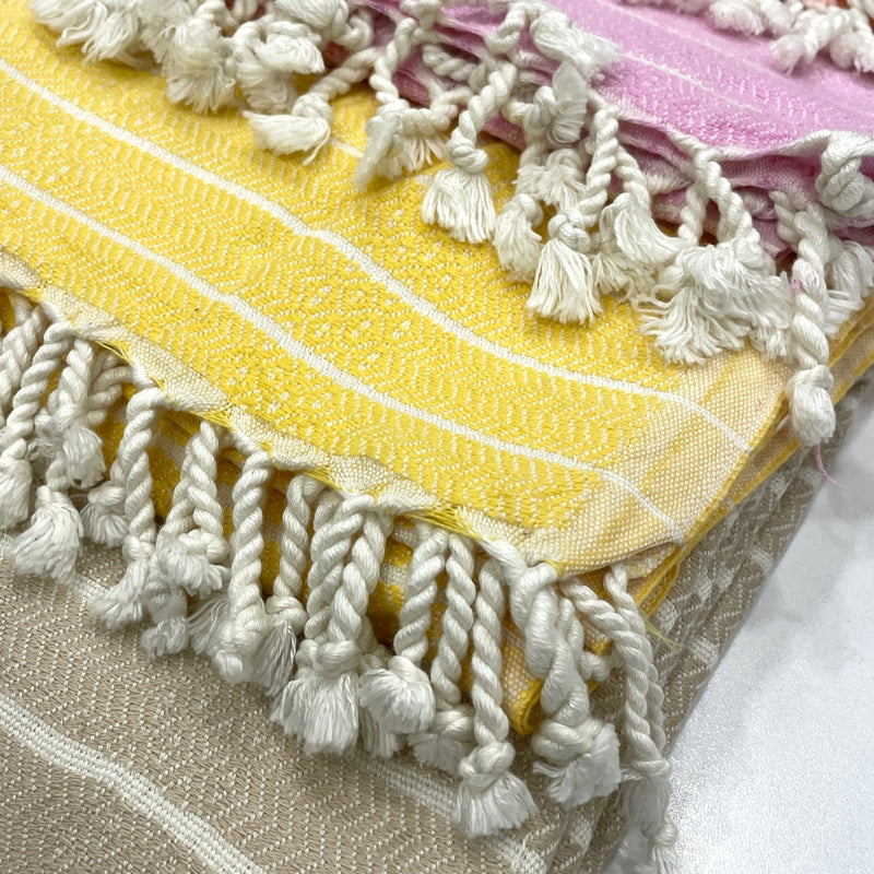 Turkish Towels Bamboo -  Yellow | Pink | Beige  Close angle view